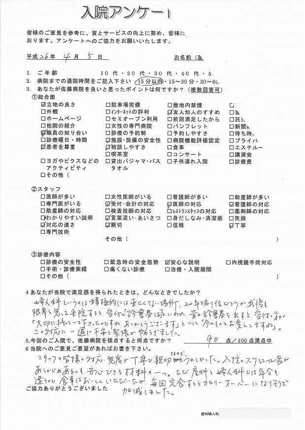 入院アンケート